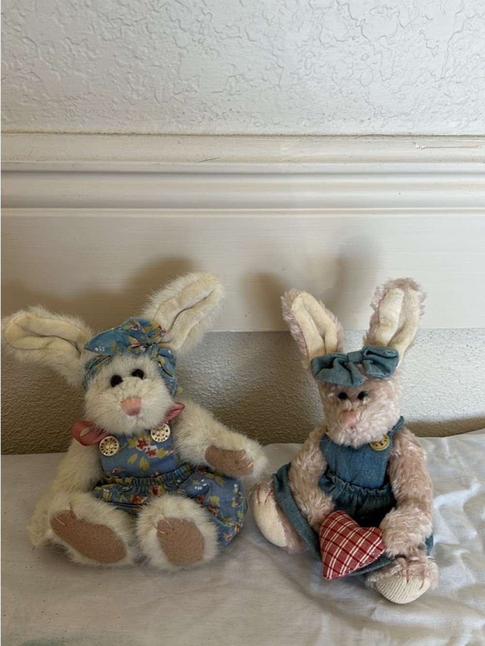Boyds Bears Plush Bunny Duo in Cream, Light Pink & Blue Apparel